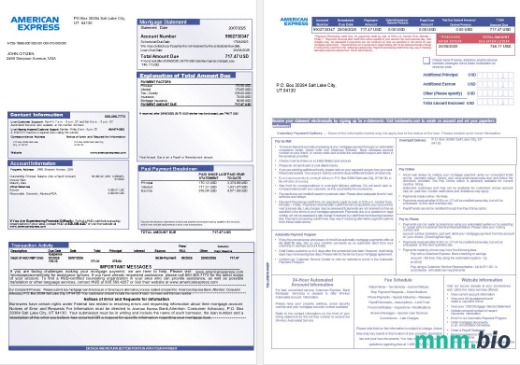 USA The American Express Bank wyciąg z kredytu hipotecznego w formatach Word i PDF, 3 strony 1-2